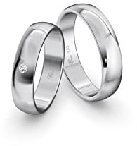 JC Trauringe Weißgold 333 Paarpreis Eheringe Gold | Verlobungsringe Gold breit 5,0 mm I Partnerringe mit Gravur in edler Schatulle I 2 Hochzeitsringe Herrenring & Damenring mit Stein (Profil 14)