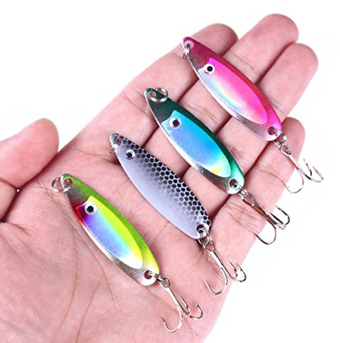 OriGlam - 4 cucchiaini da pesca in metallo, esche da pesca in metallo duro, per acqua dolce e salata