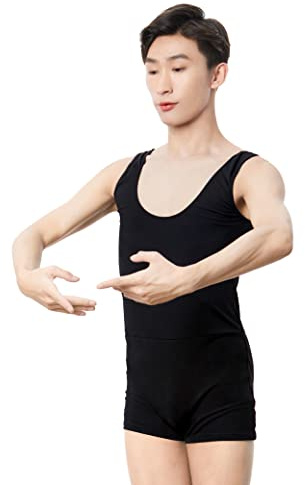 Daydance Black Tank Men Leotards for Ballet, Dance, Gymnastics