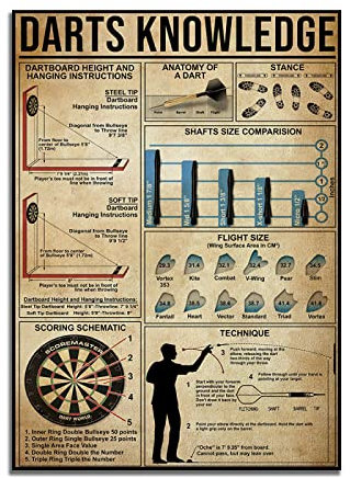 TANYANG Vintage Darts Wissen Poster, Dart Poster, Dart Druck, Dart Spieler Geschenk, Bar Raum Spielzimmer Dekoration, Dartscheibe Patent, Dart Leinwandmalerei 60X90Cm Kein Rahmen