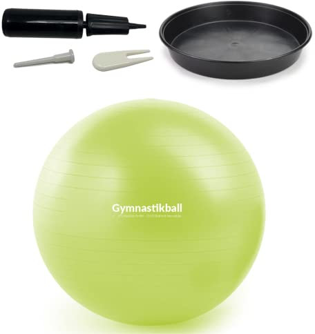 ATC Handels GmbH Gymnastikball Set Ø 45, 55, 65 & 75cm inkl. Stopperschale, Ballpumpe, Ventilöffner und Maßband - Fitness, Therapie und als Sitzball fürs Büro, 65cm, apfelgrün