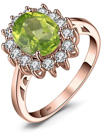JewelryPalace Kate Middleton Anello Halo Donna Argento 925 con Naturale Peridoto Verde, Principessa Diana William Anelli Donna con Pietra Ovale, Fedina Zirconi in Oro Rosa Set Gioielli Donna 11.5