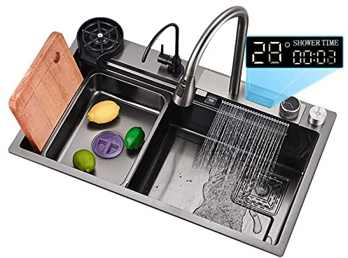 MIMRTIMI Éviers de cuisineevier cuisine à encastrer Evier Inox 1 Bac cuisine exterieure, Avec écran d'affichage numérique à LED, interrupteur de thermostat à volant 80x45cm