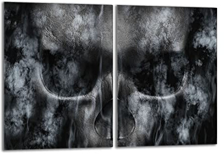 Herdabdeckplatten Set 2x40x52 cm Ceranfeld Abdeckung Glas Spritzschutz Abdeckplatte Glasplatte Herd Ceranfeldabdeckung Deko, Schädel Schwarz