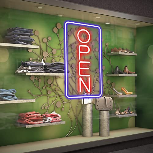 Open Cartello al Neon, 43 x 23 cm, Open Neon, Luce al Neon, Alimentato da USB con Interruttori Dimmerabili, per Bar, Club, Negozio, Ristorante, Caffetteria