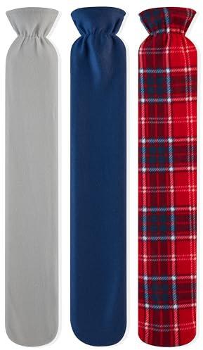 Lange Wärmflasche 2L mit Bezug - Natürlicher Kautschuk mit Weichem Fleecebezug - Zufällige Auswahl - Geschenk für Damen und Männer