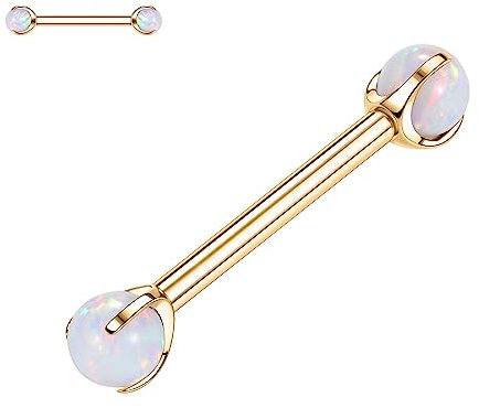 hengkaixuan G23 Titan Nippel Barbell Gold Nippel Bars 14G Nippel Schmuck mit Innengewinde Nippel Ringe Krallen halten weißen Opal Nippel Ring Nippel Körper Piercing Schmuck für Frauen 12mm