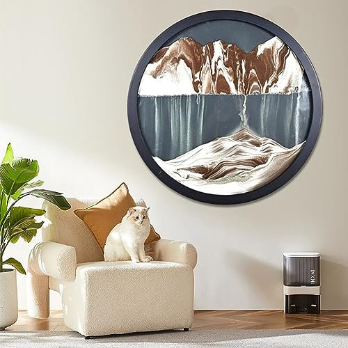 Peinture De Sable Qui Coule, Sablier Decoratif Cadre Sable Mouvant,3D Art Du Sable En Mouvement Peinture D'Art De Sable Dynamique,Image De Sable Verre Rond Pour Décoration De Bureau À Domicile ( Color