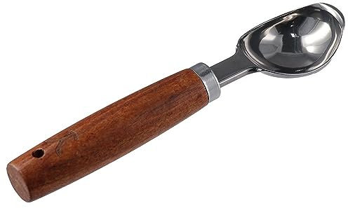 hobbyme Cuchara de helado de acero inoxidable con mango de madera, cuchara de hielo de metal para congelador, alimentos de frutas, melón, bola de café, cuchara de galletas, accesorios de barra de