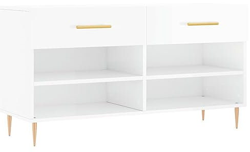 vidaXL Schuhbank, Schuhregal mit 2 Schladen 4 Fächern, Schuhschrank mit viel Stauraum, Sitzbank Flur Schrank Schuhablage, Modern, Hochglanz Weiß Holzwerkstoff