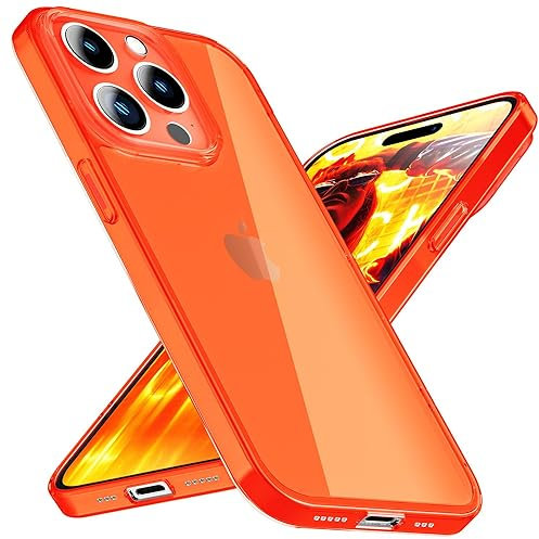 NALIA Translucent Neon Cover compatible with iPhone 15 Pro Max Case, Transparent Colorful Shiny See Through Phonecase, Slim Anti-Yellow Glossy Silicone Protective Shockproof Coverage, Color:Orange