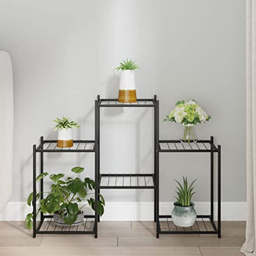 Homgoday Blumenständer Blumenregal Pflanzenregal Pflanzenständer Blumenbank Blumentreppe Pflanzentreppe Standregal für Wohnzimmer Garten Balkon Deko 83x25x60 cm Schwarz Eisen