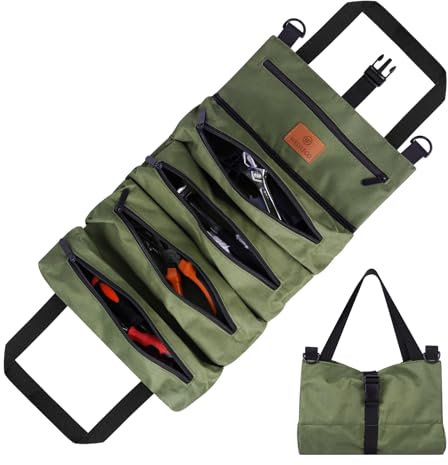 Werkzeug Rolltasche, Canvas Schraubenschlüssel Werkzeugtasche, Mehrzweck Rolltasche mit 5 Reißverschlusstaschen, Ideal für Klempner Handwerker und Elektriker