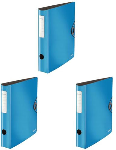 Leitz Qualitäts-Ordner 180° Active Solid, A4, Schmal, Abgerundeter Rücken, 6,5 cm breit, Gummibandverschluss, Leichtes Polyfoam, Plastik-Ordner, Hellblau, 10481030 (Packung mit 3)