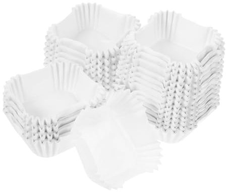 HOMSFOU 1000 Stück Kuchen Tassen Bonbon-pappbecher Backeinlagen Kuchenbehälter Weihnachts-muffinbecher Cupcake-backförmchen Quadratische Muffinförmchen Backbecher Papier Weiß Hochzeit