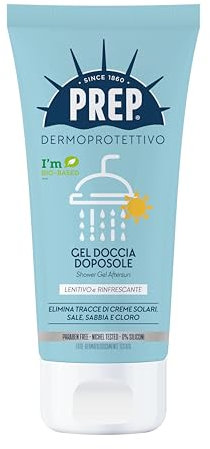 Prep Gel Doccia Doposole, Freschezza Pura con Aloe Vera Gel e Complesso Zuccherino di Glucosio e Xilitolo, Elimina Tracce di Creme Solari e Restituisce Comfort alla Pelle, Formato 250ml