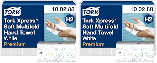 Tork Xpress Soft Multifold Hand Towels Premium Mfold 100288 - H2 Premium Paper Hand Towels with High-Absorbency - Large, 2-Ply, White - 21 x 110 Sheets (Pack of 2)