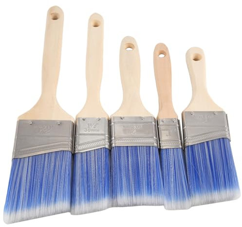Pack of 5 Flat and Angle Paint Brushes in Various Sizes, Wall Brushes, Furniture Brushes