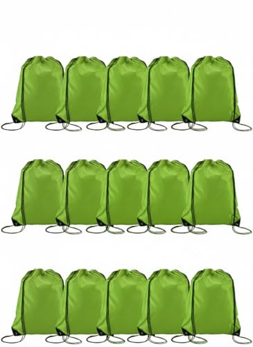 Playcrate 15 Drawstring Bags Backpack - Party Gift Bags & Sports String Bag for Gym, School, Travel Storage Organization (Light Green)