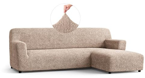 PAULATO - Bezug für Sofas mit rechter Halbinsel, Sofabezug Ecksofa L Form Stretch Mikrofaser, kratzfestes und maschinenwaschbares Gewebe, WavyTech-Technologie, Made in Italy - Taupe