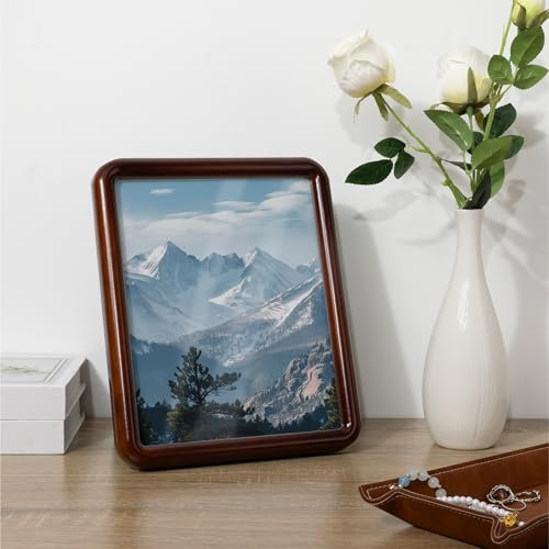 Navaris Cornice Foto in Legno 23 x 28 cm - Cornice Portafoto Vintage da Parete o Tavolo - Porta Foto in Legno di Pino Naturale - in Verticale o Orizzontale - Marrone Scuro