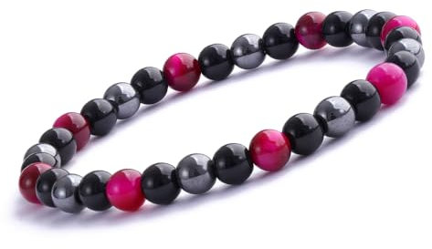 UEUC Bracelet Triple Protection Oeil de Tigre, Perles en hématite et Obsidienne Noire de(6mm-4)