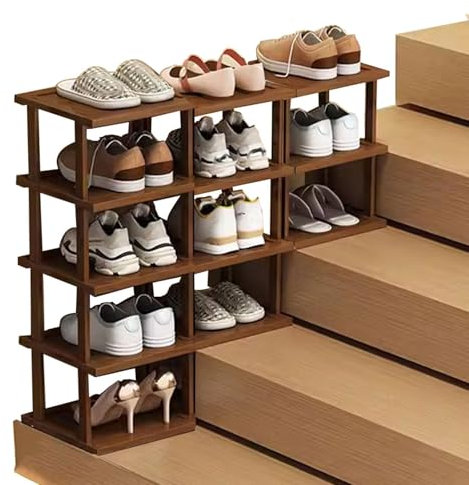 LONEU Zapatero Escalera Vertical Estrecho, Estante De Zapatos De Bambú, Zapatero Entrada Recibidor Ahorro de Espacio Robusto y Elegante, para Pasillos Entrada del Dormitorio(Size:5+4+3 Tier)