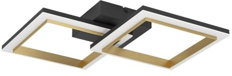 EGLO LED Deckenleuchte Calliera, Deckenlampe dimmbar in Stufen, Bürolampe Decke, Küchenlampe aus Metall und Kunststoff in Schwarz und Messing, neutralweiß, 31 x 52,5 cm | Bürolampe Decke, Küchenlampe aus Metall und Kunststoff in Schwarz und Messing, neutralweiß, 31 x 52,5 cm