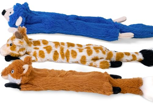 SHARLOVY Lot de 3 Jouets couineurs pour Chien - sans Rembourrage - en Peluche froissée - pour Chiens de Grande Race - Durable - Jouet à mâcher - Jouet pour Chiot