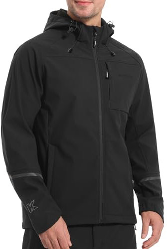 KUTOOK Veste Softshell Homme Veste de Randonnée Imperméable à Capuche Veste de Travail Homme Coupe Vent Chaud Hiver, Noir , L