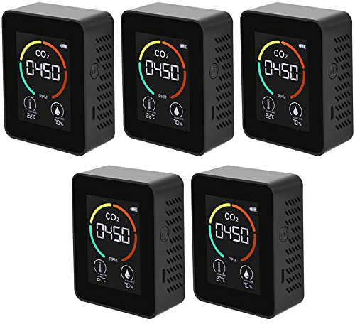 Heozlion 5X Air Monitor CO2 Carbon Dioxide Detector Air Quality Temperature Humidity Monitor Quick Measuring Meter for CO2, Black