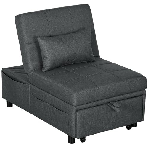 HOMCOM Sillón Convertible de 1 Plaza 3 en 1 sofá Cama Multifuncional con Respaldo Ajustable, Asiento Acolchado y Almohada, sofá Cama para salón, Dormitorio, Oficina en casa, Gris