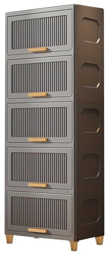 Storage Boxes Stackable, Cabinet Stackable Storage Bins with Flip Type Door | Stackable Storage Boxes Easy Assembly for Home Bedroom Kitchen,Party, Office, Dorm (Grey, 5-Tier 40x30x132cm)