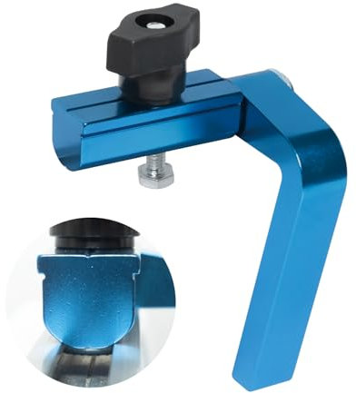 POWERTEC 72042 Zaun-Flip-Stop, zum Patent angemeldeter, gebogener T-Schienenstopp für Gehrungssäge, Tischsäge, Bohrmaschine, Frästisch, Gehrungslehre, T-Schienen-Zubehör mit Sechskantschraube für