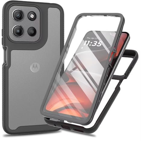 Lvnarery For Motorola Moto E15/ Moto G05/ Moto G15 Case with Built-in Screen Protector Military Grade Shockproof Clear Cover 360 ° Full Body Protective Rugged Bumper Phone Case Black