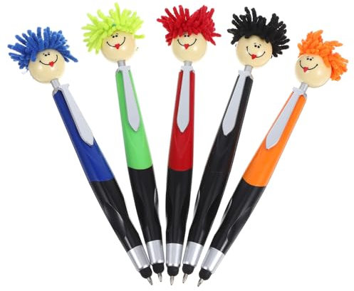 LALAFINA 5pcs Mop Head Ballpoint Pens Plush Hair Multi-color (red Green Blue Black Orange) Ergonomic Writing Pens for Office and Home Use