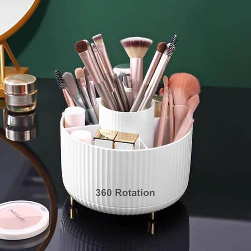 SIETIOJI 5 Slots 360° Drehbarer Beauty Organizer,Kosmetik Make Up Organizer,Kosmetikregal Kosmetik Organizers für Schlafzimmer,Badezimmer,Frisiertisch.(weiß)