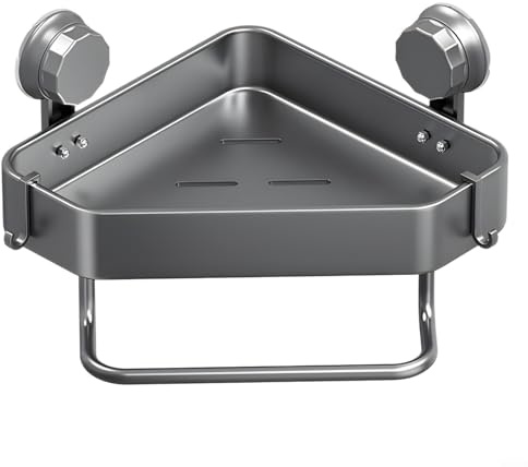 Étagère de douche d'angle murale en métal avec ventouse, porte-serviettes, étagère de rangement peu encombrante pour shampooing, savon