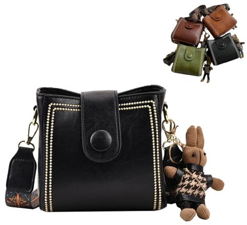 MYDZSWZX Bootara-Beuteltasche, Vintage-Beuteltasche mit Hasen-Charm for Damen, 2025 Neue Bootara-Beuteltasche mit Verstellbarer breiterer Schulter, geräumige Reisetasche for Damen.(Black)