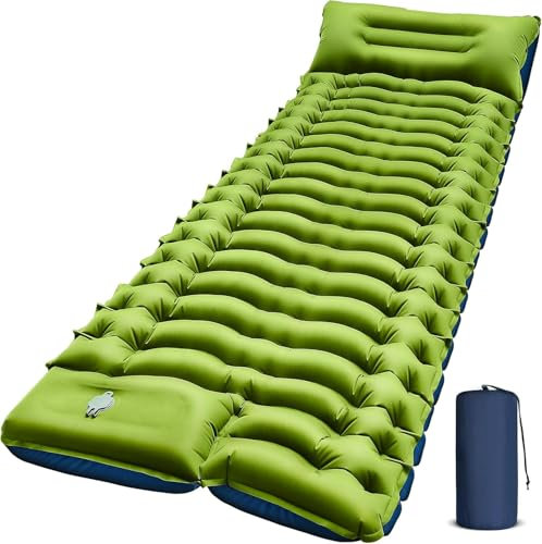 Myxslop Isomatte Selbstaufblasend, Verdicktes 10cm hoch Camping Isomatte Kleines Packmaß und Leichte, Camping Matratze mit Fußpresse Pumpe & Kissen für Outdoor, Camping, Wandern, Zelt & Bikepacking