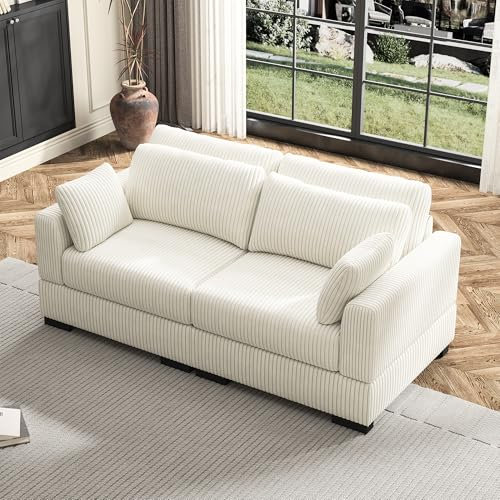 YLSZHY Loveseat Modulares Sofa, 180 cm, moderne Cord-Sektional-Couch mit Armlehne und Kissen, übergroßes 2-Sitzer-bequemes Sofa für Wohnzimmer-Wohnung (Beige, 2-Sitzer)