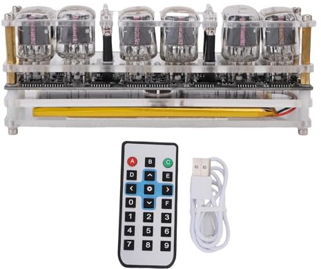 Gugxiom Nixie Tube Clock, RGB Light Tube Clock, Acryl -Digitale Nixie -Uhr mit Fernbedienung und Timer -Countdown -Funktionen für die Dekoration von Home Desk