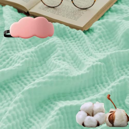 HOPASRISEE Manteva Eukalyptus Musselindecke, Sommer Musselin Decke Erwachsene, Aus 100% Natur Baumwolle, Kühle, Weich Und Atmungsaktiv as Cuddly Blanket, Bed, Couch Throw (Grün,Normal(130x150))