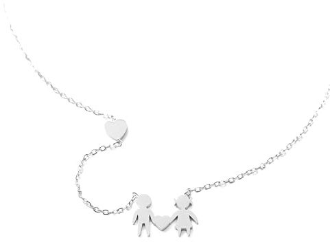 MAPIMANIA Collier personnalisé famille porte bonheur, acier inoxydable, cadeau original