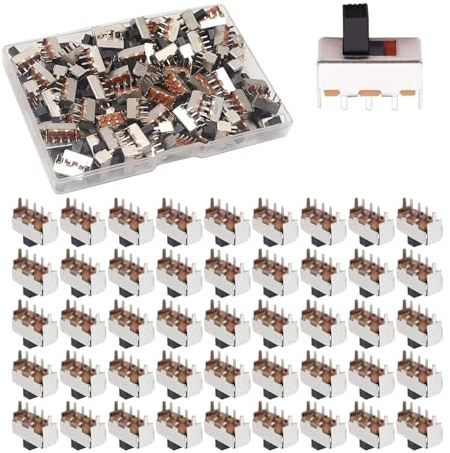 HUAZIZ 200 piezas Mini interruptores deslizantes verticales 1P2T SPDT 3 pines 2 posiciones DC50V 0.5A SS12F44 Interruptores 3 mm