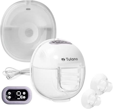 Tulano Olly 35 Milchpumpe elektrisch – Handsfree mit 36 Saugstufen | Kabellos und freihändig abpumpen – 4 Programme – 150-ml-Behälter – bis 90 Min. Akkulaufzeit – Einsätze 19 21 24 mm – Weiß
