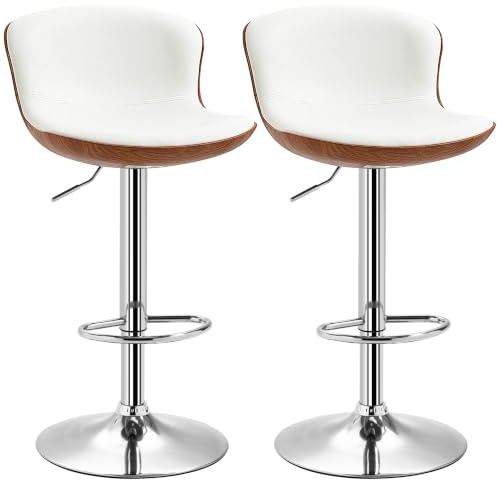 HOMCOM 2er-Set Barhocker, Bistrohocker mit Fußstütze, Drehbar, Cremeweiß | Barstuhl, Höhenverstellbar, Küchenhocker aus Kunstleder, für Wohnzimmer, Esszimmer