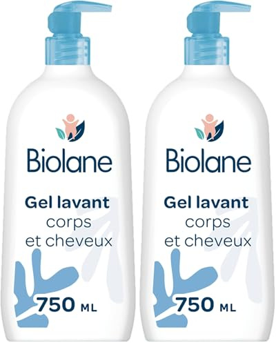 BIOLANE - Gel douche bebe corps et cheveux 2 en 1-750ml - 97% Origine Naturelle - Doux - Peaux Sensibles - Fabriqué en France (Lot de 2)