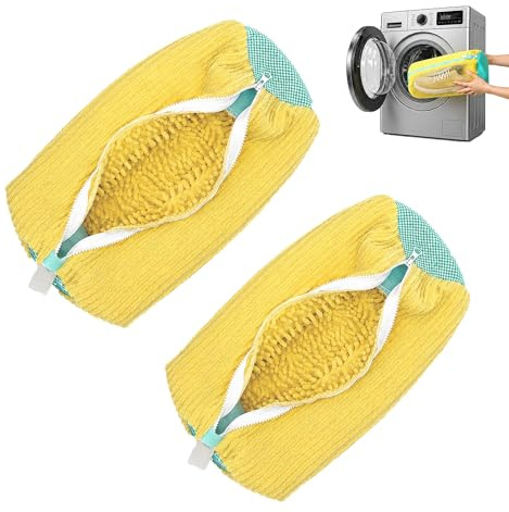 2 Piezas Bolsa para Lavar Zapatillas en Lavadora Reutilizable Amarillo | Bolsa Lavadora Zapatillas, con Cremallera Oculta, Protección Antigolpes, Malla Transpirable, para Deportivas y Calzado Casual