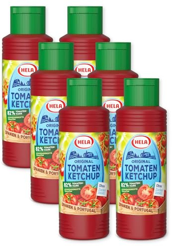 Hela Tomaten Ketchup ohne Zuckerzusatz 6er Pack (6x 300ml) – 82% Tomatenmark für vollen Geschmack – Veganer Tomatenketchup ohne Zucker Clean Label Sauce zum Grillen & Kochen Low Carb Fitness